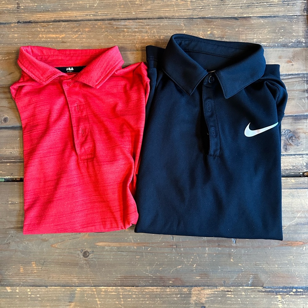 Set of 2 boys Polos. Short sleeve. Size Medium. Nike. Fila